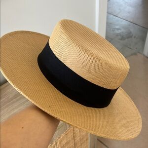 Tan and Black Wide Brim Fedora Hat